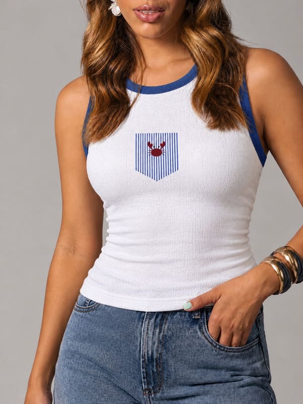Regata estampada Náutico bicolor branco com azul - REF. 085